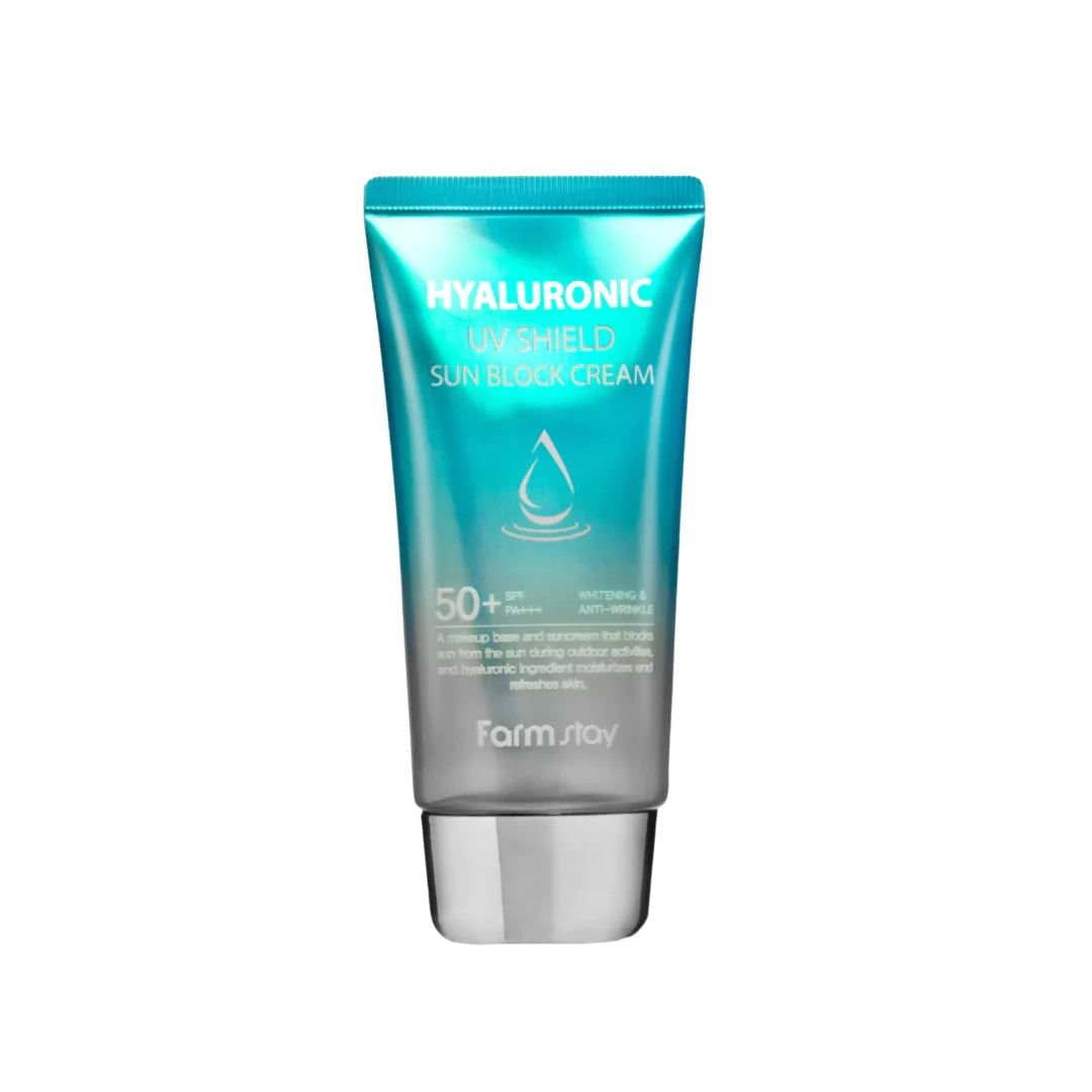 Farmstay - Hyaluronic UV Shield Sun Block Cream - Nawilżający krem przeciwsłoneczny z kwasem hialuronowym i filtrem SPF50+/PA++++ - 70 g - GLOW+CARE