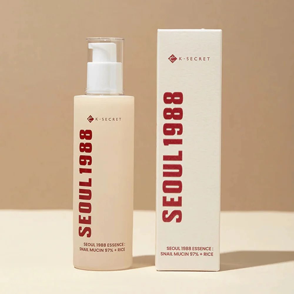 K - SECRET - SEOUL 1988 Essence : Snail Mucin 97% + Rice - Łagodząca Esencja z Filtratem ze Śluzu Ślimaka i Ryżem - 100ml - GLOW+CARE