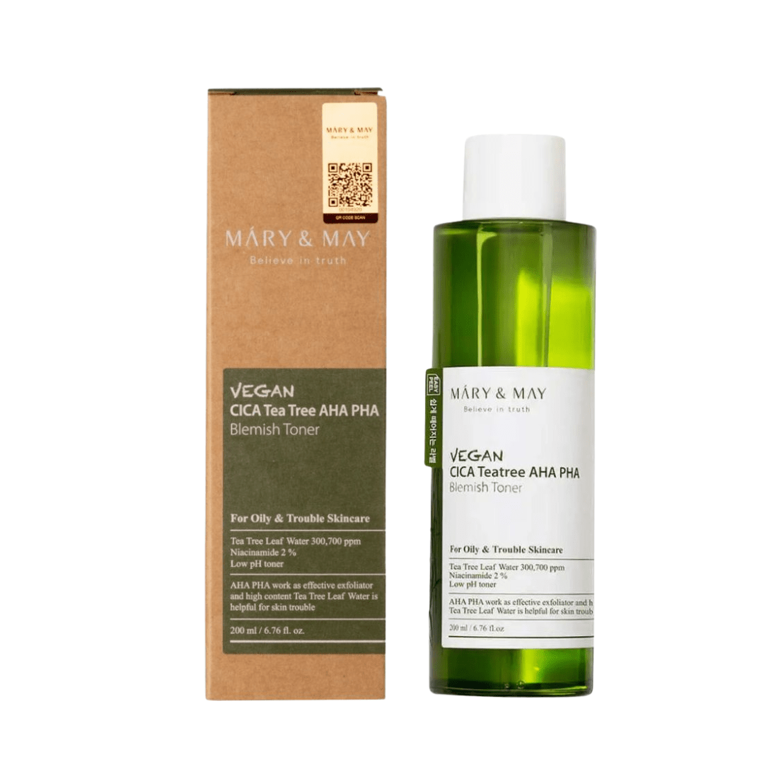 Mary&May - Vegan CICA Tea Tree AHA PHA Toner - Wegański Tonik z Kwasami - 200 ml - GLOW+CARE