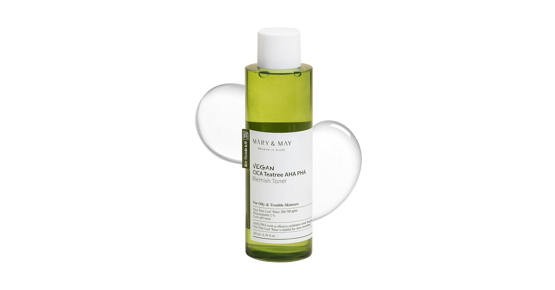 Mary&May - Vegan CICA Tea Tree AHA PHA Toner - Wegański Tonik z Kwasami - 200 ml - GLOW+CARE